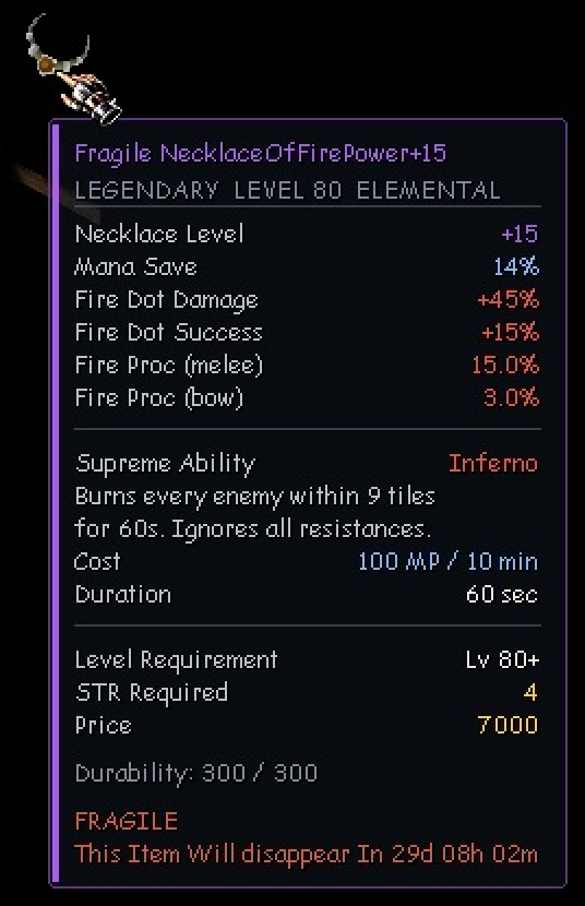 Infobox del Fragile Necklace Of Fire Power +15