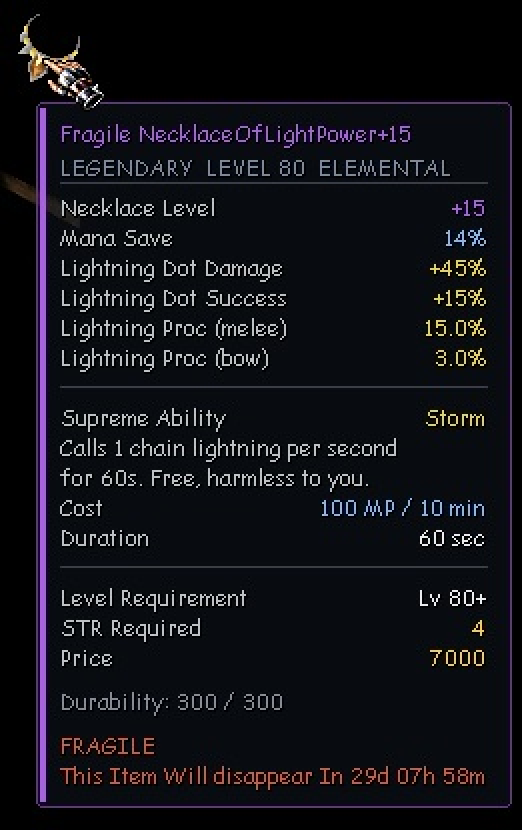 Infobox del Fragile Necklace Of Light Power +15